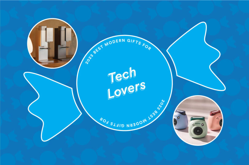 two tone blue candy-themed banner for tech lovers gift guide