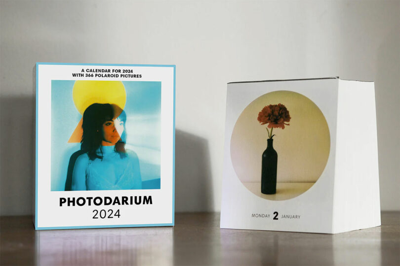 side by side desktop daily calendars featuring polaroid images