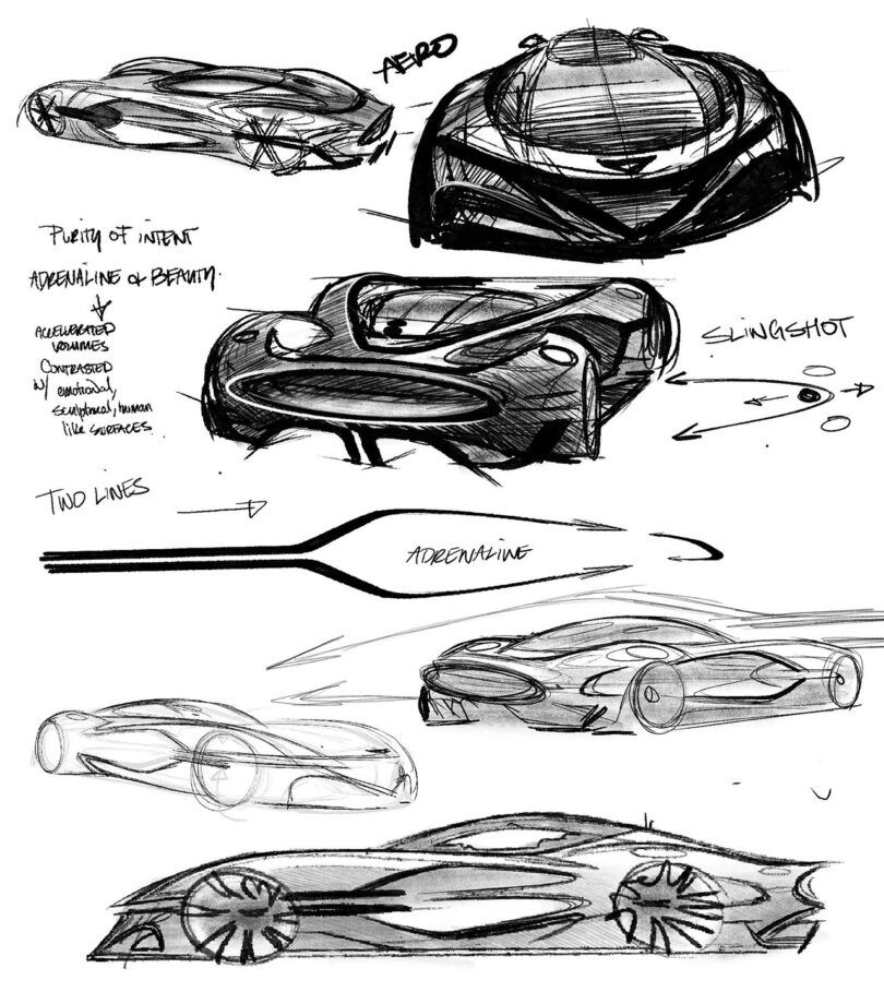 Sketches of the Genesis X Gran Berlinetta Vision Gran Turismo Concept's exterior