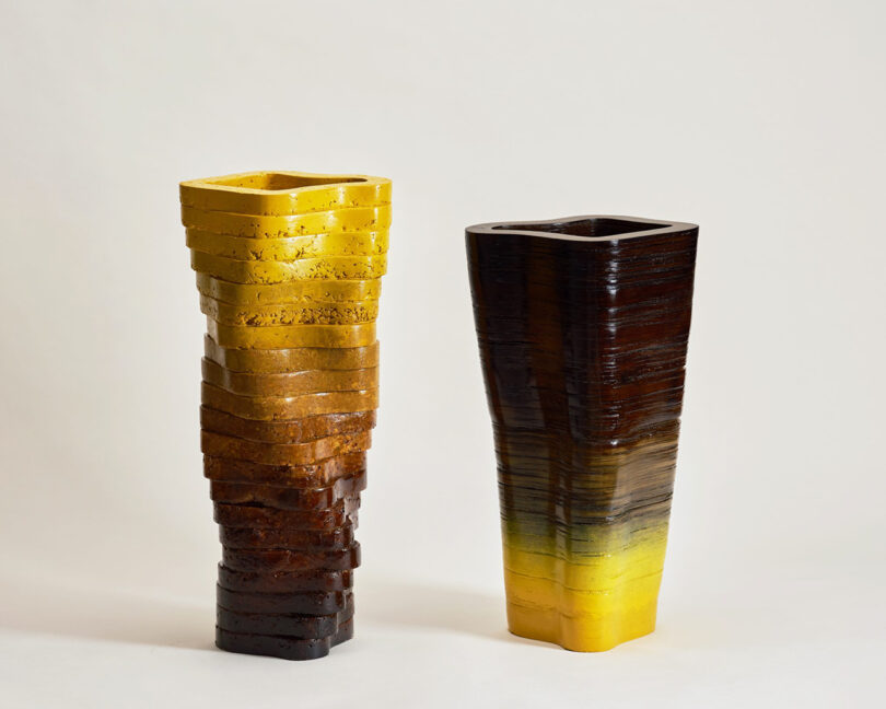 tall vase with a yellow and black gradiation