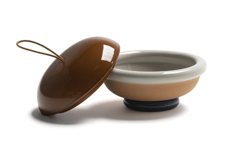 dark and light brown ceramic bowl on a white background