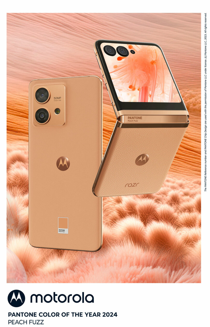 Pantone collaboration with Motorola cell phones in peach