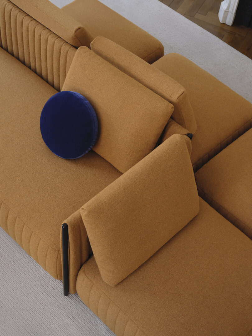 close up details of brown sofa system