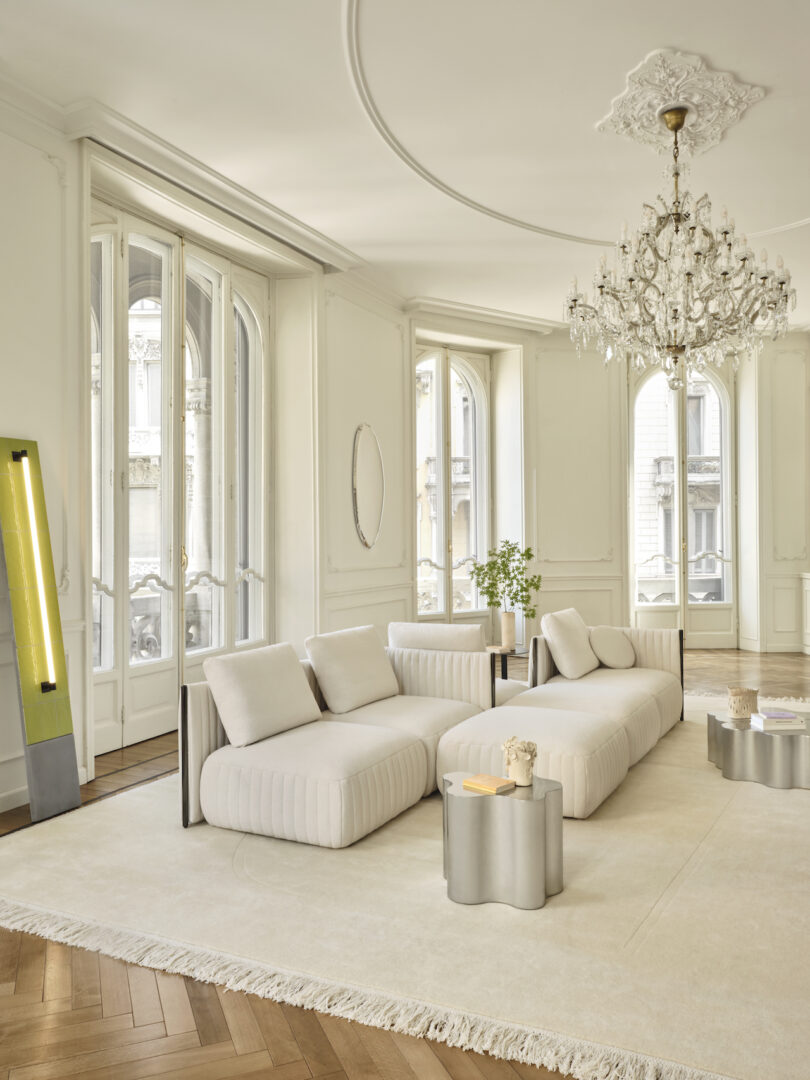 white sofa in elegant white living room